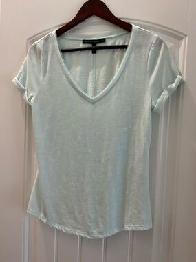 White House Black Market Mint V-Neck Tee with Rolled Sleeves, Size XS
